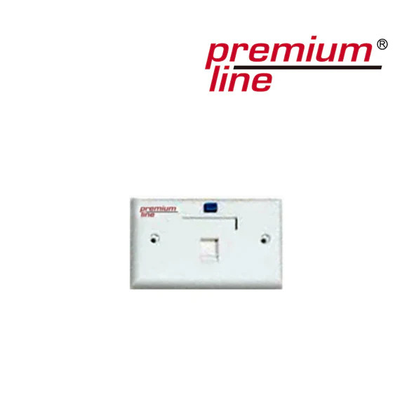 PremiumLine USA Face Plate, 90° Entry, 70 × 115, Integral molding, w/- icon, 1-Port, white, shutter type