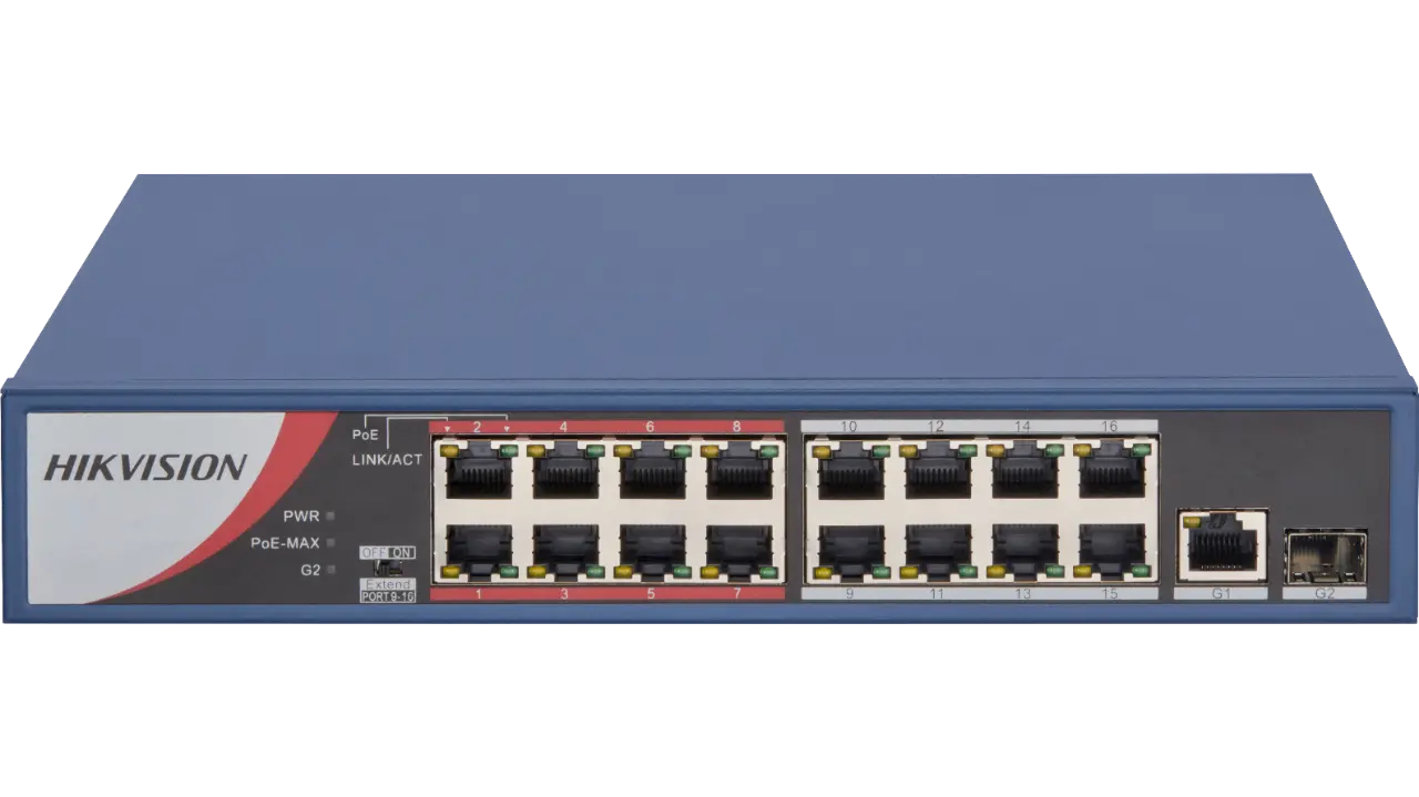 Hikvision DS-3E0318P-E/M(B)(O-STD), 16 Port Fast Ethernet Unmanaged POE Switch
